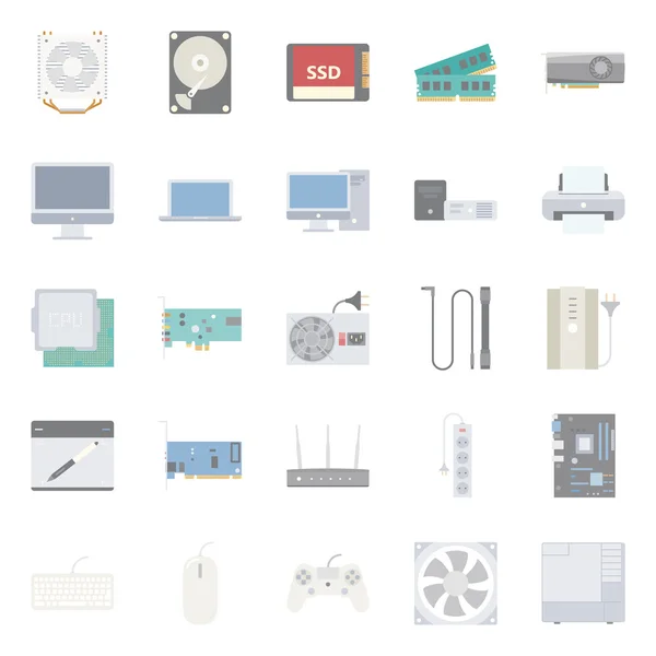 Computer components and peripherals flat icons set — Stock Vector