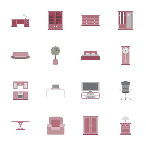 Muebles icono plano conjunto — Vector de stock