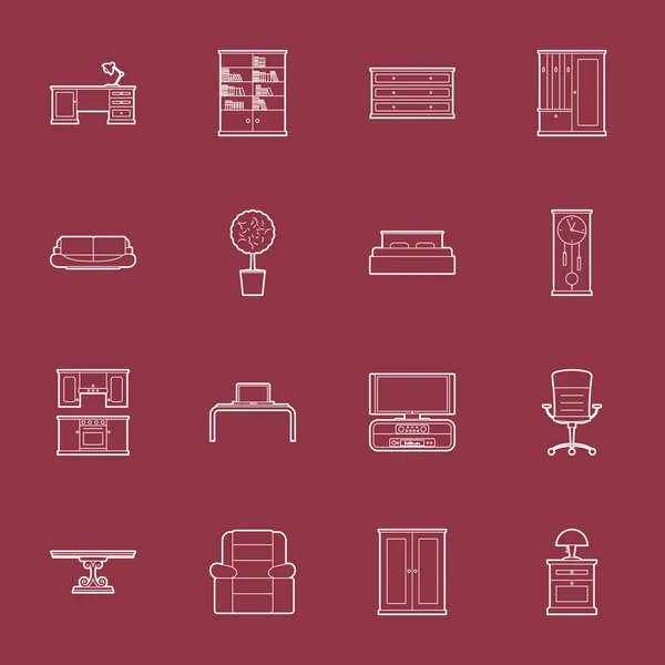 Furniture thin lines icon set — Stock Vector