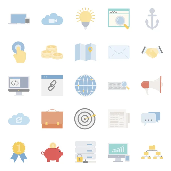 Seo y e-marketing conjunto de iconos planos — Archivo Imágenes Vectoriales