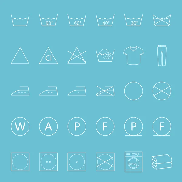 Roupas de lavar e passar roupas finas conjunto de ícones — Vetor de Stock