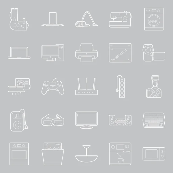 Eletrodomésticos linhas finas conjunto de ícones — Vetor de Stock
