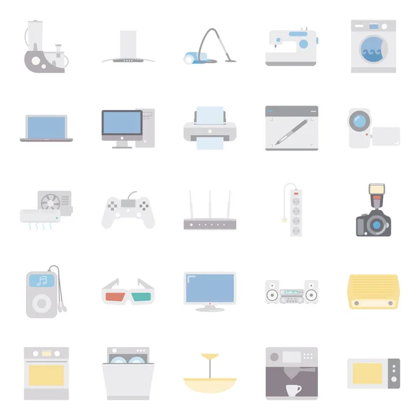 Home electrical appliances color flat icon set — Stock Vector