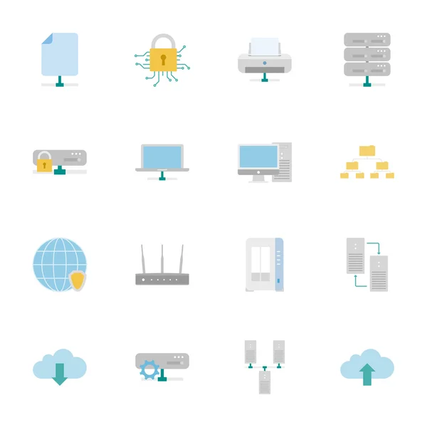 Conjunto de iconos planos de color de sistemas informáticos y redes Vectores de stock libres de derechos