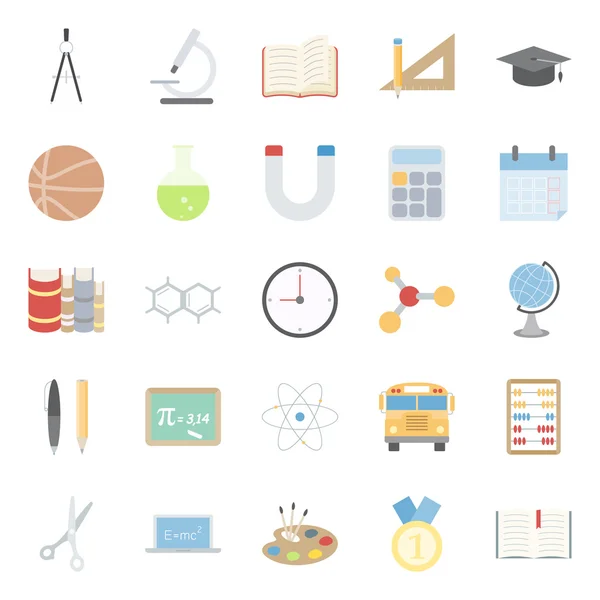 Ensemble d'icônes plates pour l'éducation et l'école — Image vectorielle