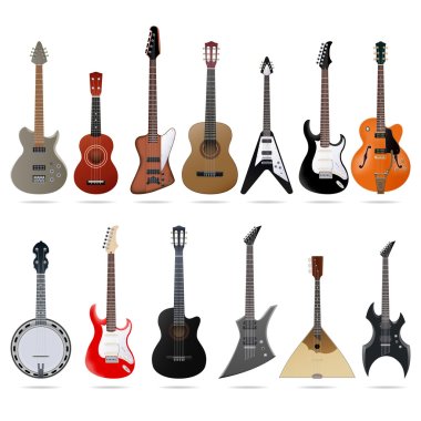 Acoustic and electric guitars set clipart