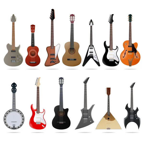 Conjunto de guitarras acústicas y eléctricas — Vector de stock