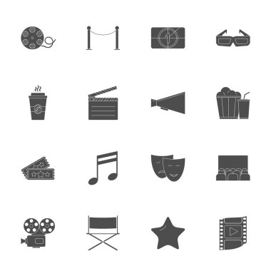 Cinema silhouettes icons set clipart