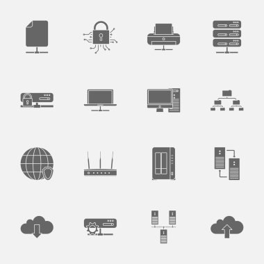 Bilgisayar sistemleri ve ağları siluetleri Icons set