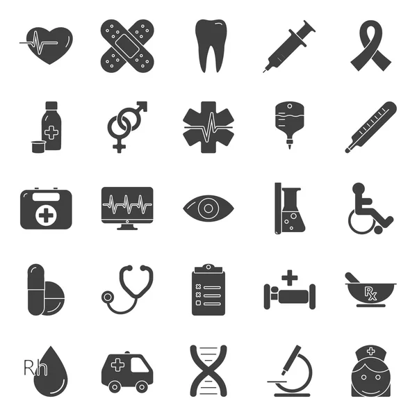 Conjunto de iconos de silueta médica — Vector de stock