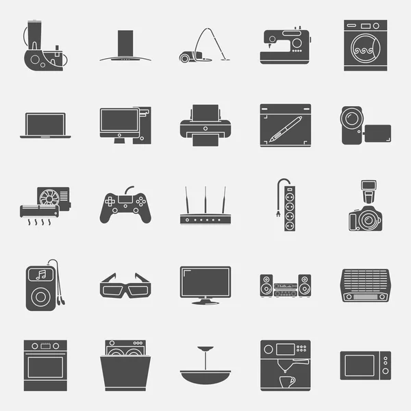 Elektrische huistoestellen silhouetten pictogrammenset — Stockvector