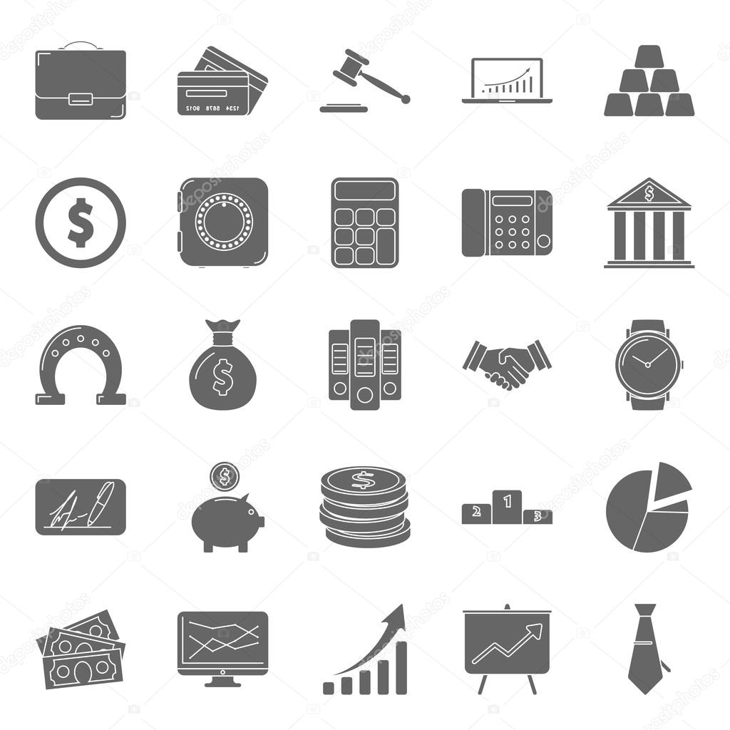 Bisiness and finance silhouettes icons set