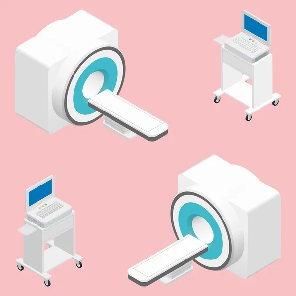 Conjunto de iconos isométricos de dispositivos médicos MRI y ECG — Archivo Imágenes Vectoriales