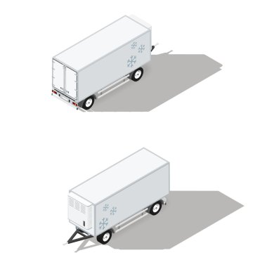Trailer with a refrigeration chamber detailed isometric icons set