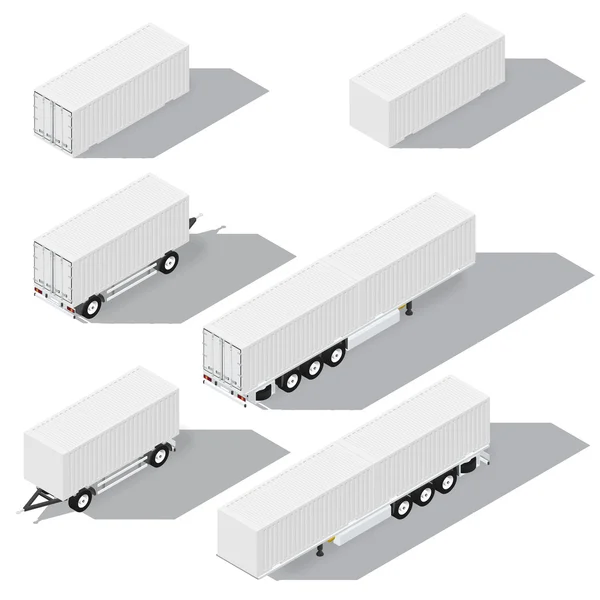 Shipping containers and trailers isometric detailed icons set — Stock Vector