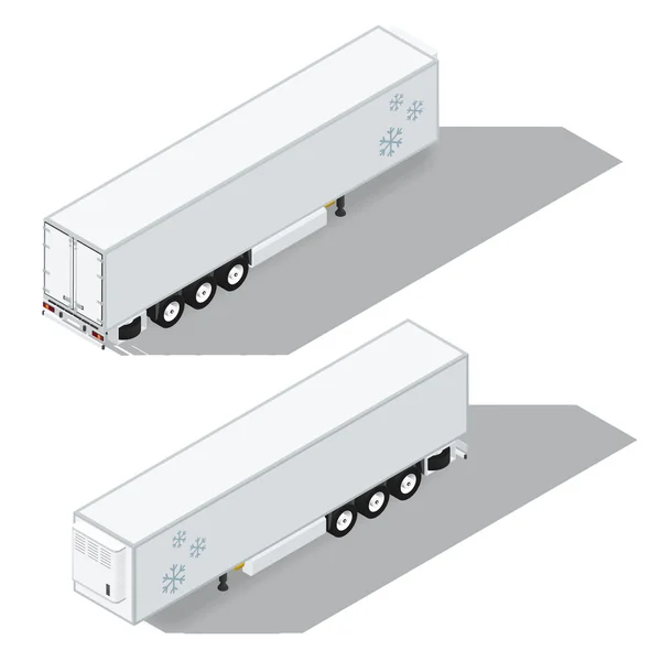 Semi-trailer with a refrigeration chamber detailed isometric icons set — 图库矢量图片