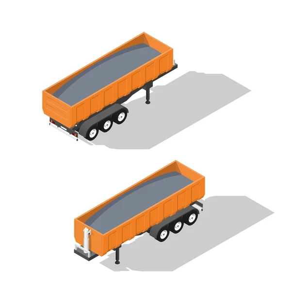 Semitrailer tipper detailed isometric icon set — Stock Vector