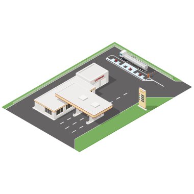Benzin istasyonu ve oto yıkama hizmeti izometrik Icons set