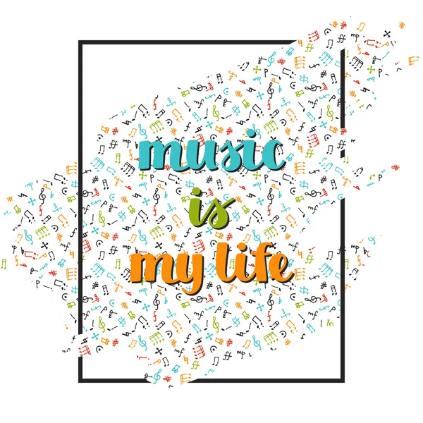 Music background with hand drawn words music is my life and different musical symbols Royalty Free Stock Illustrations