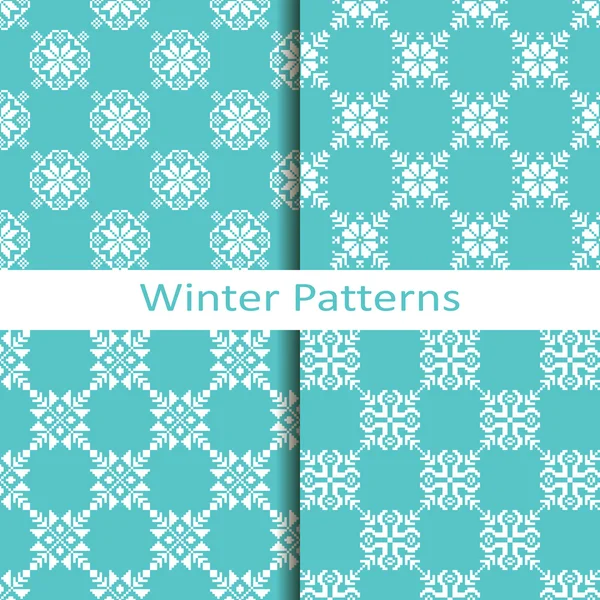 Set of four winter blue geometric patterns — Stock Vector