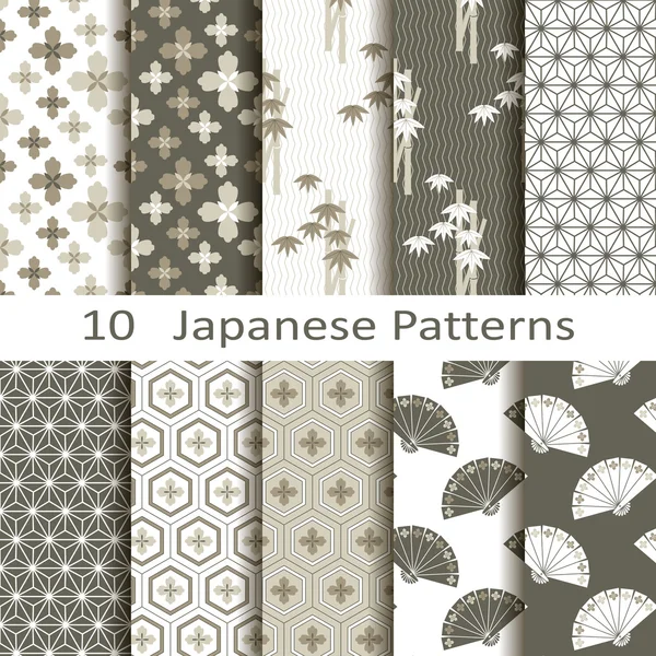 Conjunto de diez patrones japoneses — Vector de stock