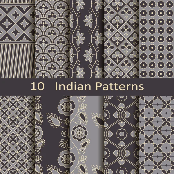 Conjunto de dez padrões indianos — Vetor de Stock