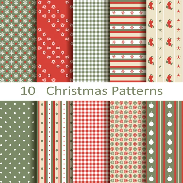 Set of ten Christmas patterns — Stock Vector