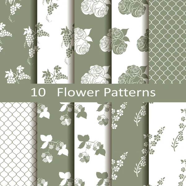 Conjunto de diez patrones de flores — Archivo Imágenes Vectoriales