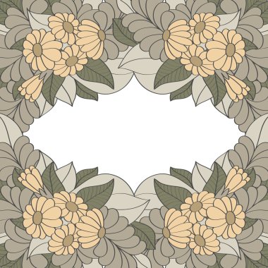 Vintage çerçeve elle çizilmiş çiçeklerle süslenmiş