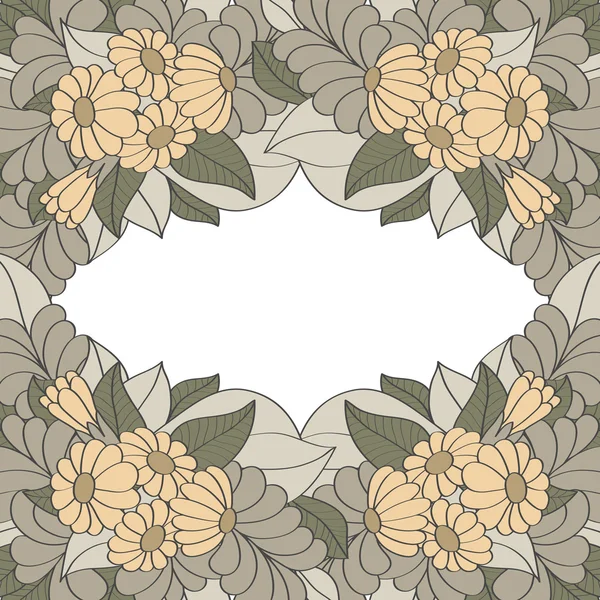 用手绘花朵装饰复古框架 — 图库矢量图片