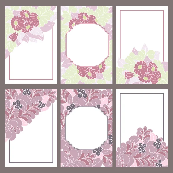 Ensemble de six cartes d'invitation vintage décorées de fleurs — Image vectorielle