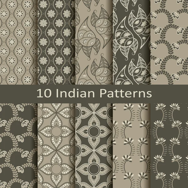 Conjunto de diez patrones indios — Archivo Imágenes Vectoriales