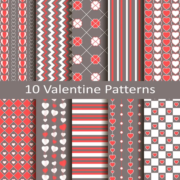 Conjunto de diez patrones de San Valentín — Vector de stock