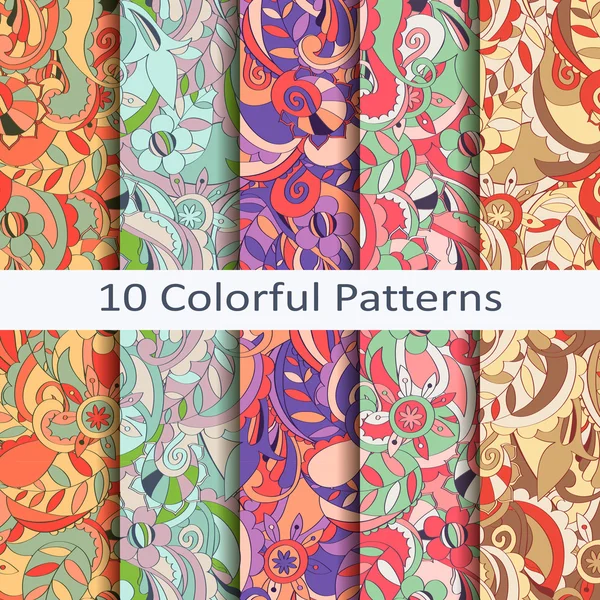 Conjunto de dez padrões coloridos — Vetor de Stock