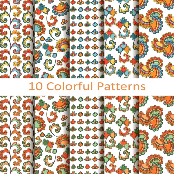 Conjunto de dez padrões coloridos —  Vetores de Stock
