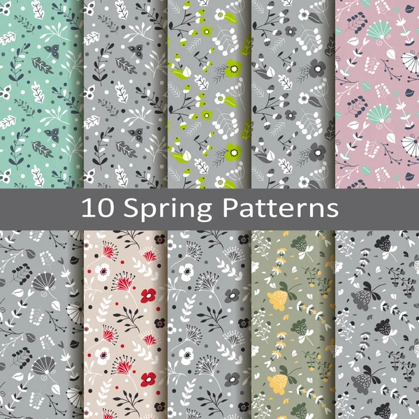 Conjunto de diez patrones de primavera — Vector de stock