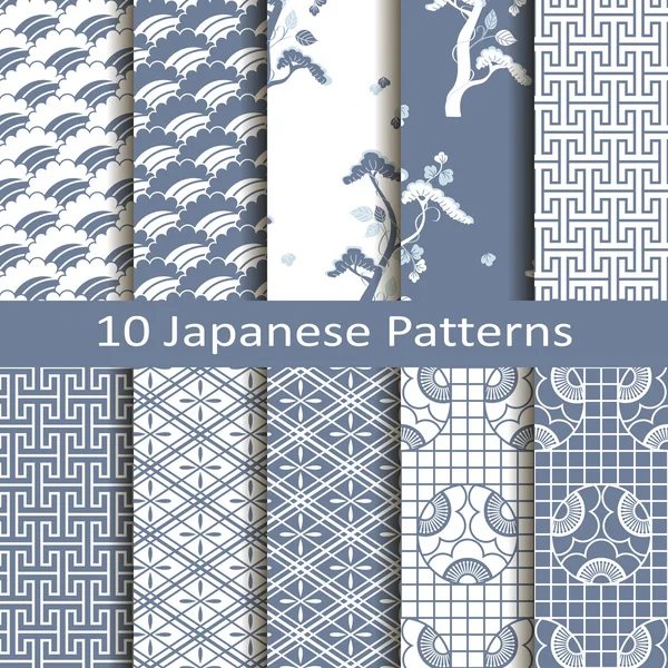 Set van tien Japanse patronen — Stockvector