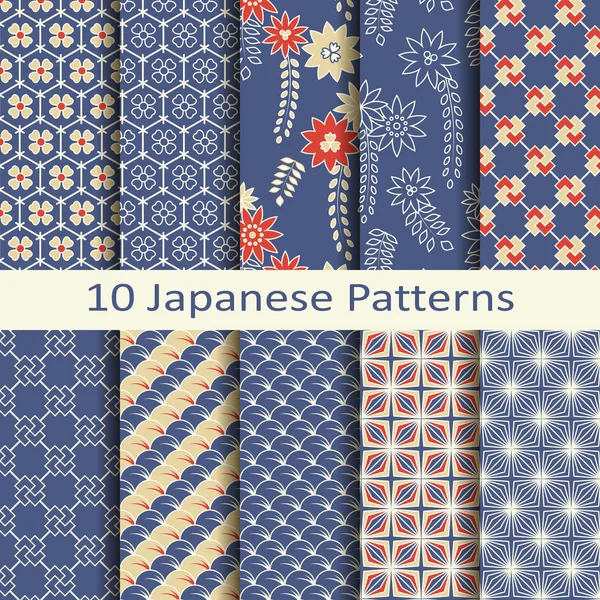 Set of ten japanese patterns — Stock Vector