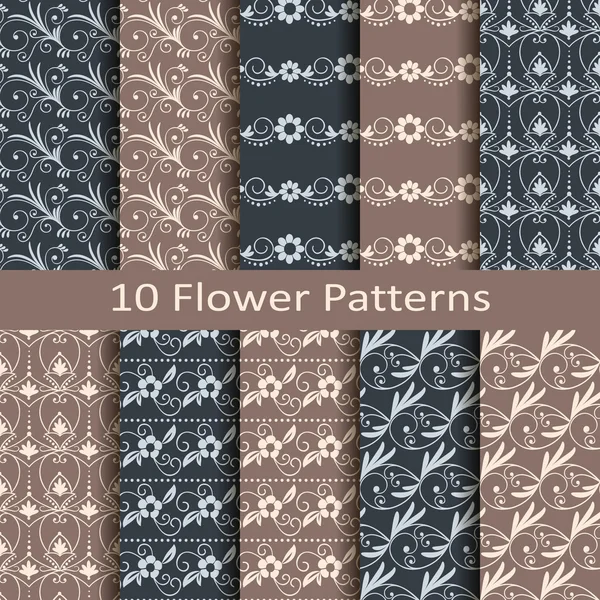 Set of ten flower patterns — Stock Vector