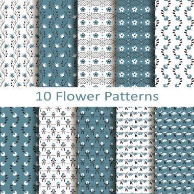 Set of ten flower patterns clipart