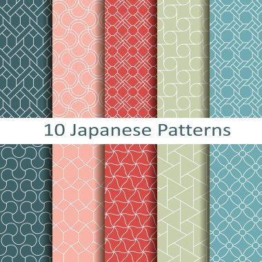 Set of ten japanese patterns clipart