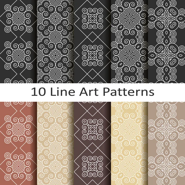 Conjunto de diez patrones de arte de línea — Archivo Imágenes Vectoriales