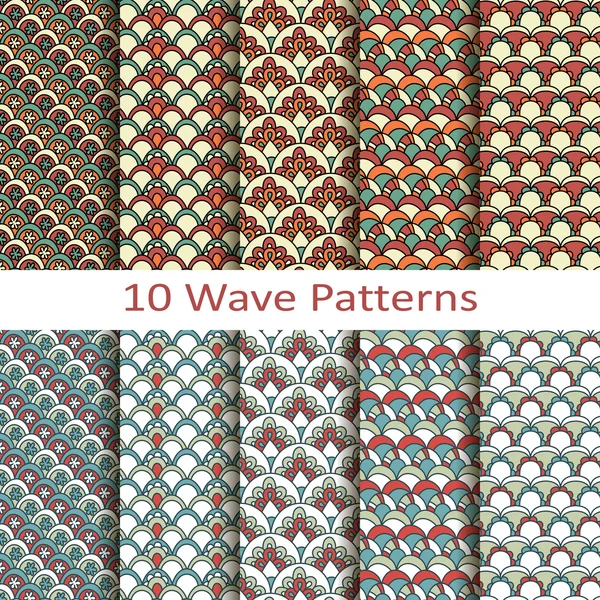 Conjunto de diez patrones de onda — Archivo Imágenes Vectoriales