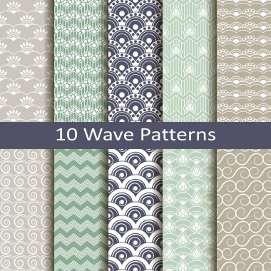 Set of ten wave patterns clipart