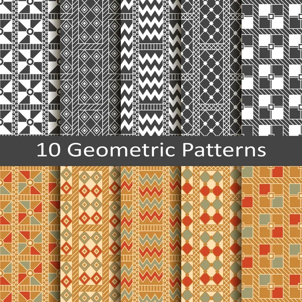 Set van tien geometrische patronen — Stockvector