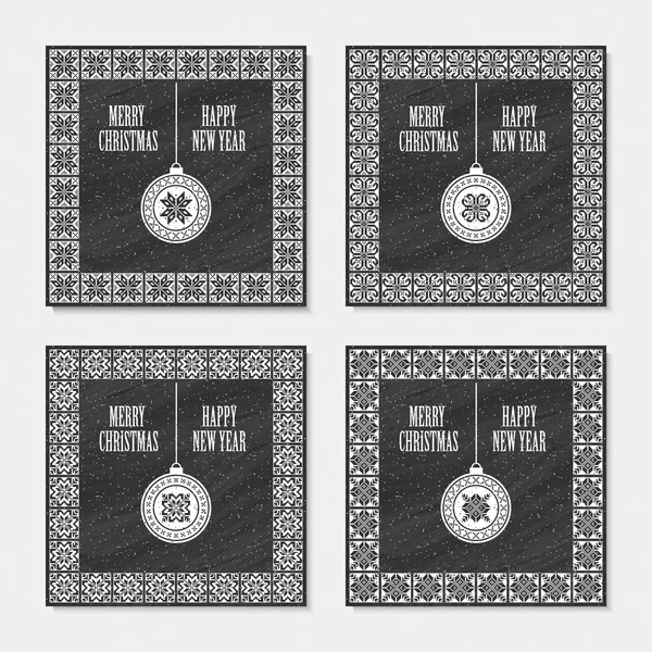 Zestaw czterech pocztówki świąteczne z ornamentem geometrycznym — Wektor stockowy