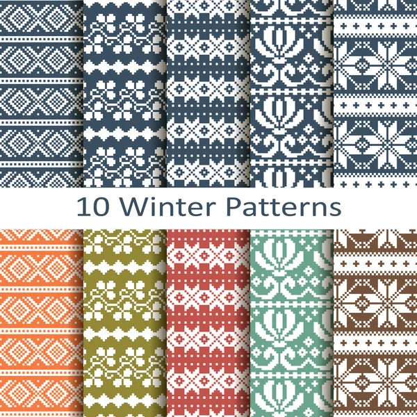 Set van tien winter patronen — Stockvector