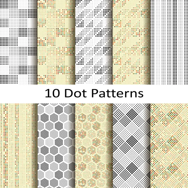 Set van tien dot patronen — Stockvector