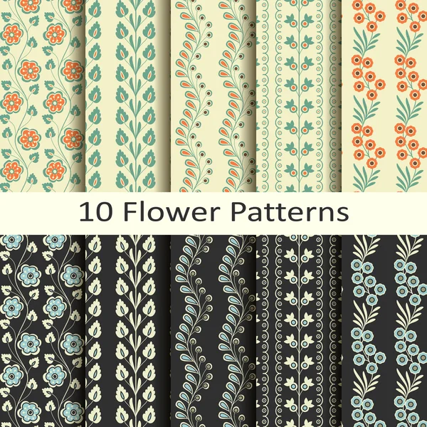 Set of ten flower patterns — Stock Vector