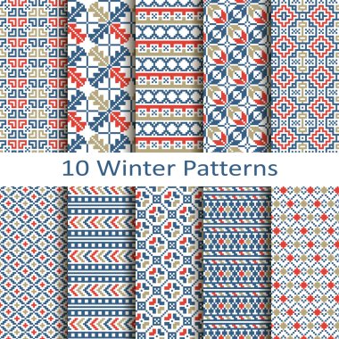 set of ten winter patterns clipart